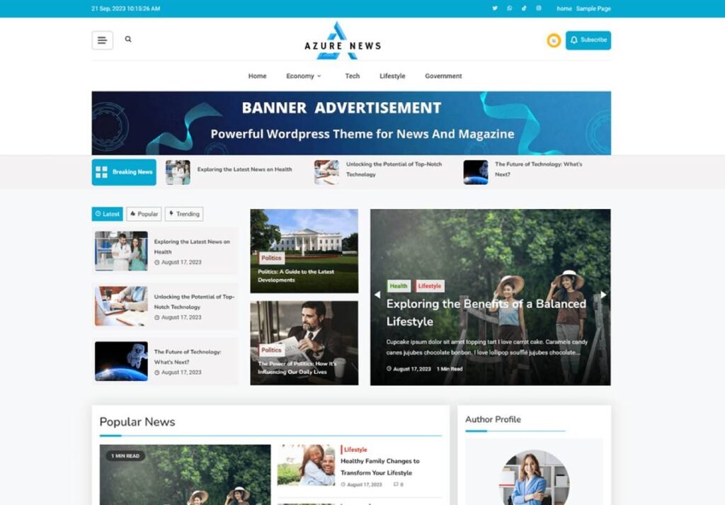 Best Free News Theme for WordPress: Azure News 